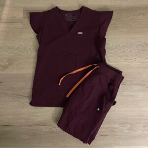 Figs Women's Scrub Set in Burgundy and Orange